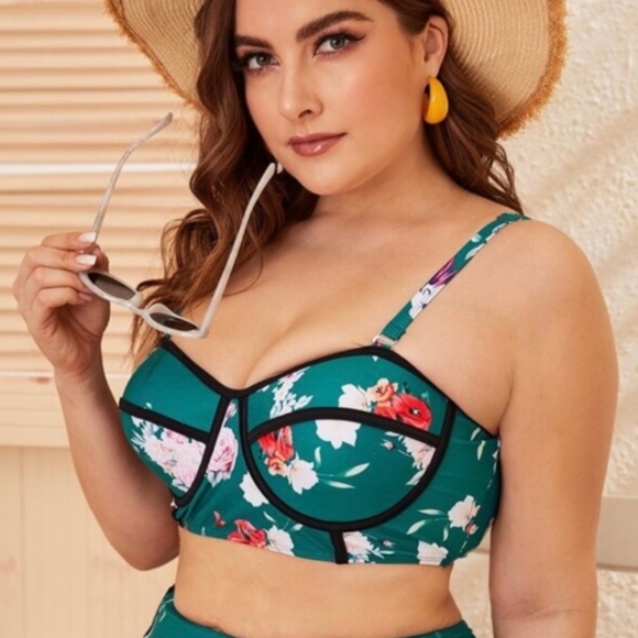 SHEIN Other - Shein Bikini Top Teal Floral Print Size 3X